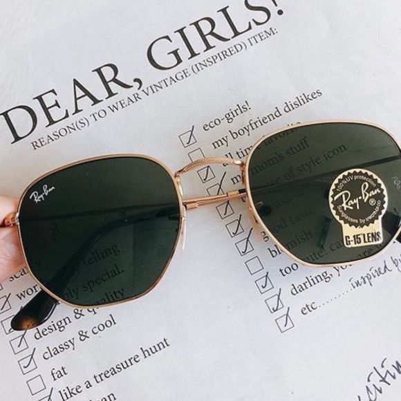 New authentic ray ban Gold hexagonal flat Sunglasses - Picture 4 of 7